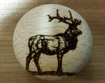 Rustic Decor Laser Engraved Elk Wooden Knob