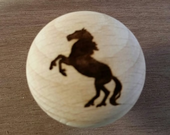 Farm and Ranch Decor Laser Engraved Rearing Horse Wooden Knob