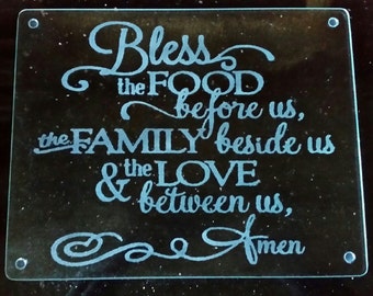 Bless Food Family Love Laser Engraved Tempered Glass Cutting Board