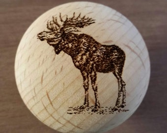 Rustic Decor Laser Engraved Moose Wooden Knob