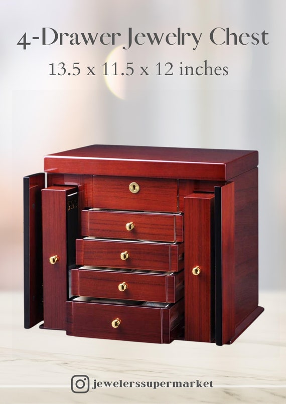 Locking Jewelry Chest With Mirror Vintage Inspired Jewelry Storage