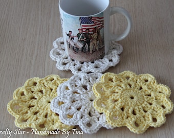 Crochet Flower Coasters / Cotton Coasters / Flower Coasters / Drink Coasters / Housewarming Gift / Hostess Gift / Home Decor
