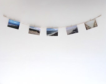 RIVE | Porte-photos horizontal en ficelle avec épingles à linge - décoration rustique, décoration de mariage, présentoir pour cartes, images, cadeau, chaîne photo, bannière