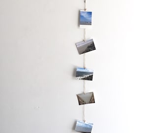 SAND | Vertical Twine Photo Holder w/ Clothes Pins - Rustic Decor, Wedding Decor, Card Display, Pictures, Gift, Photo String, Banner, Party