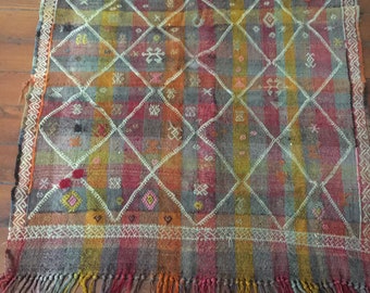 Vintage Handspun, Hand dyed, Hand woven Embroidered Afghani Wool Throw