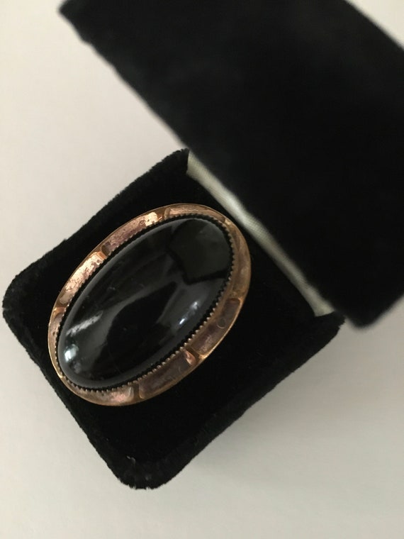 1930's Black Glass Onyx Stone Adjustible Ring - image 2