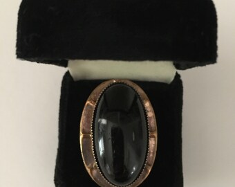 1930's Black Glass Onyx Stone Adjustible Ring