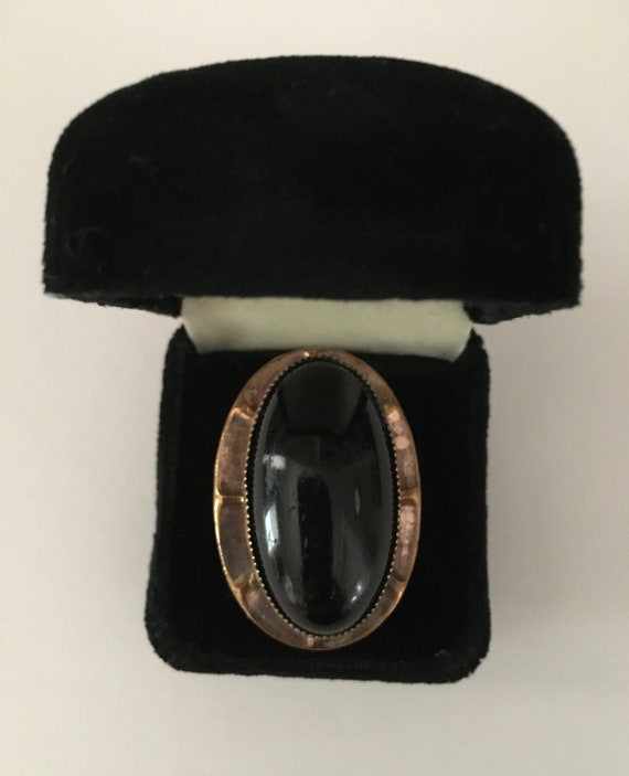 1930's Black Glass Onyx Stone Adjustible Ring - image 1
