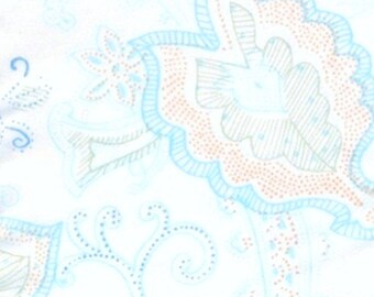 Paisley Cotton Percale Fabric: aqua paisley print, bright blue cotton, soft percale