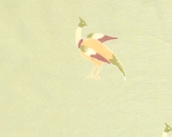 Vintage Bird Fabric, Pale Green Percale, Cotton percale,  Feathered Friends Print
