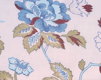 Blue Floral Cotton Percale Fabric: Vintage Style Print, 57" Wide