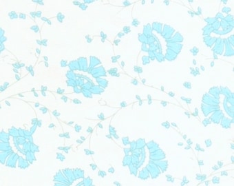 Aqua Floral Cotton Percale Fabric By The Yard: Lightweight 300 Thread Count, beachy style, dressmaker fabric
