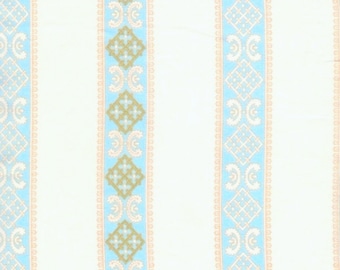 Striped Cotton Percale Fabric: Aqua & Olive Diamond Print - 300 Thread Count