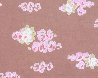 Brown Floral Cotton Percale Fabric: 300 TC Yardage, honey and pink pattern, small repeat