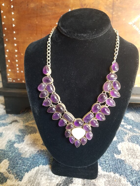 Amethyst and Moonstone lux silver boho necklace - image 4