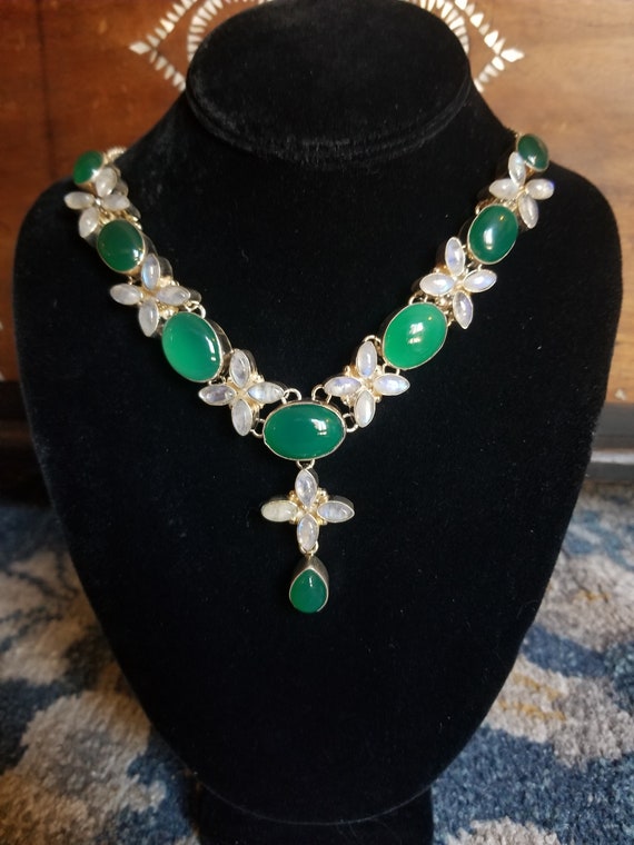 Moonstone and Green Onyx - Victorian Bohemian styl