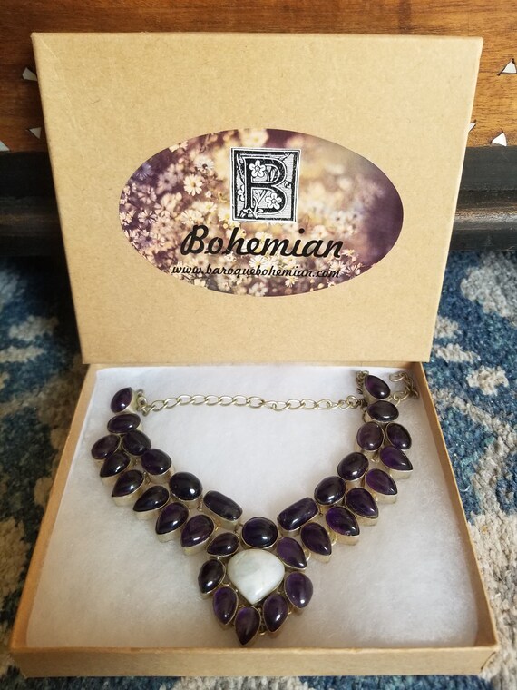 Amethyst and Moonstone lux silver boho necklace - image 7