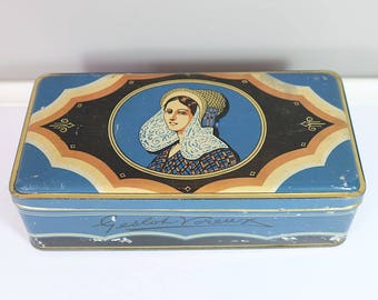 Rare biscuit tin from France /  Geslot-Voreux tin box from France, 1940 - Vintage rare tin from France - Sugar box - Sugar container