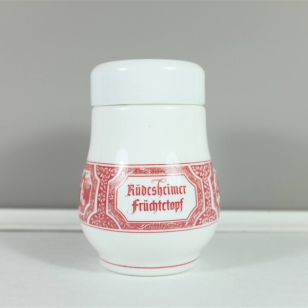 Vintage Rüdesheimer Früchtetopf milk glass jar - vintage storage jar - Made in Germany - Rudesheimer Asbach Uralt  Jam Jelly Preserve Jar