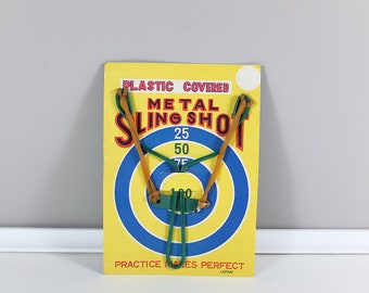 Vintage Metal Sling Shot plastic covered made in Japan - Retro toys deadstock - Retro sling shot in its original package from the sixties