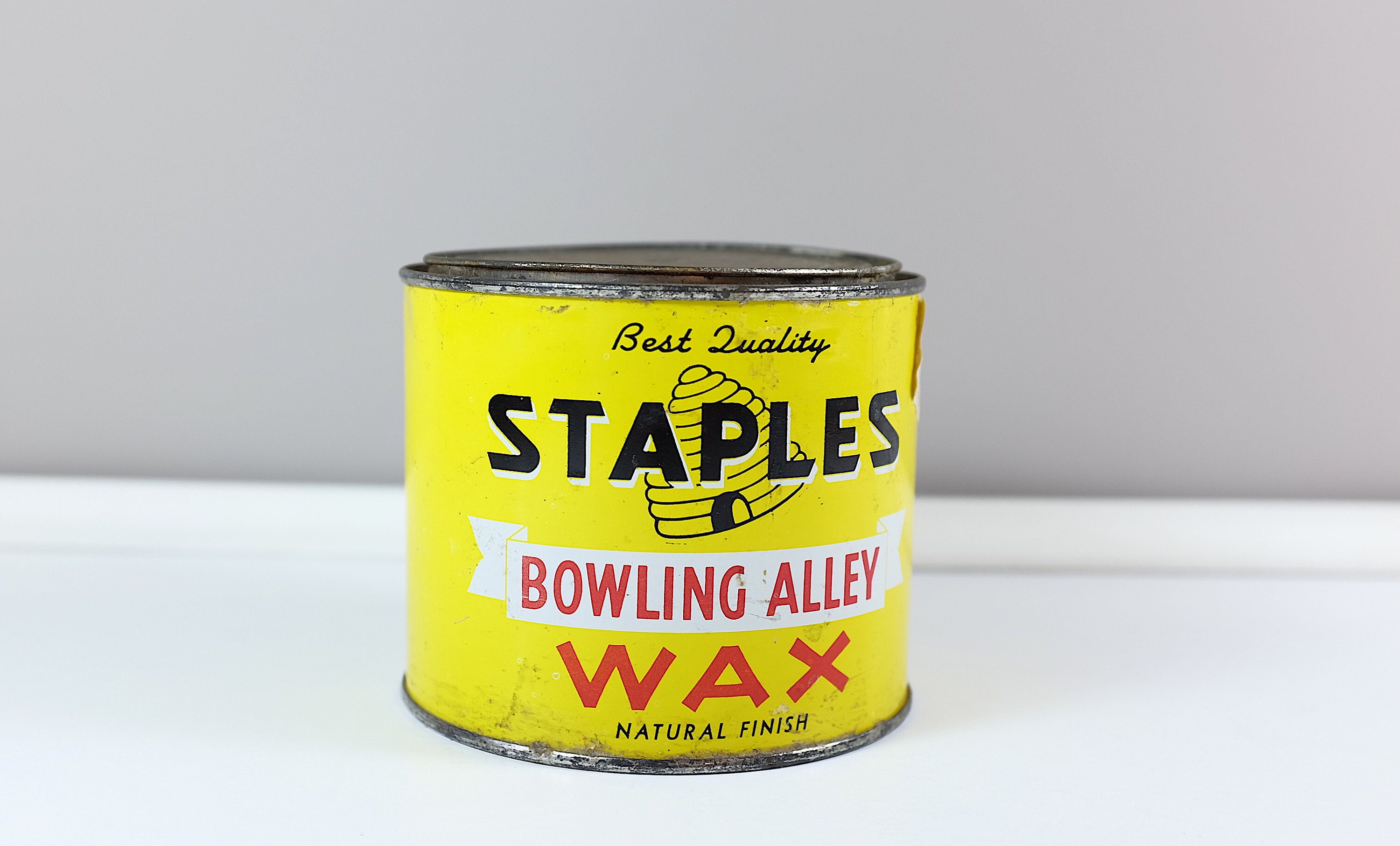 Vintage HF Staples Bowling Alley Wax Tin New Old Stock 2 LB Tin