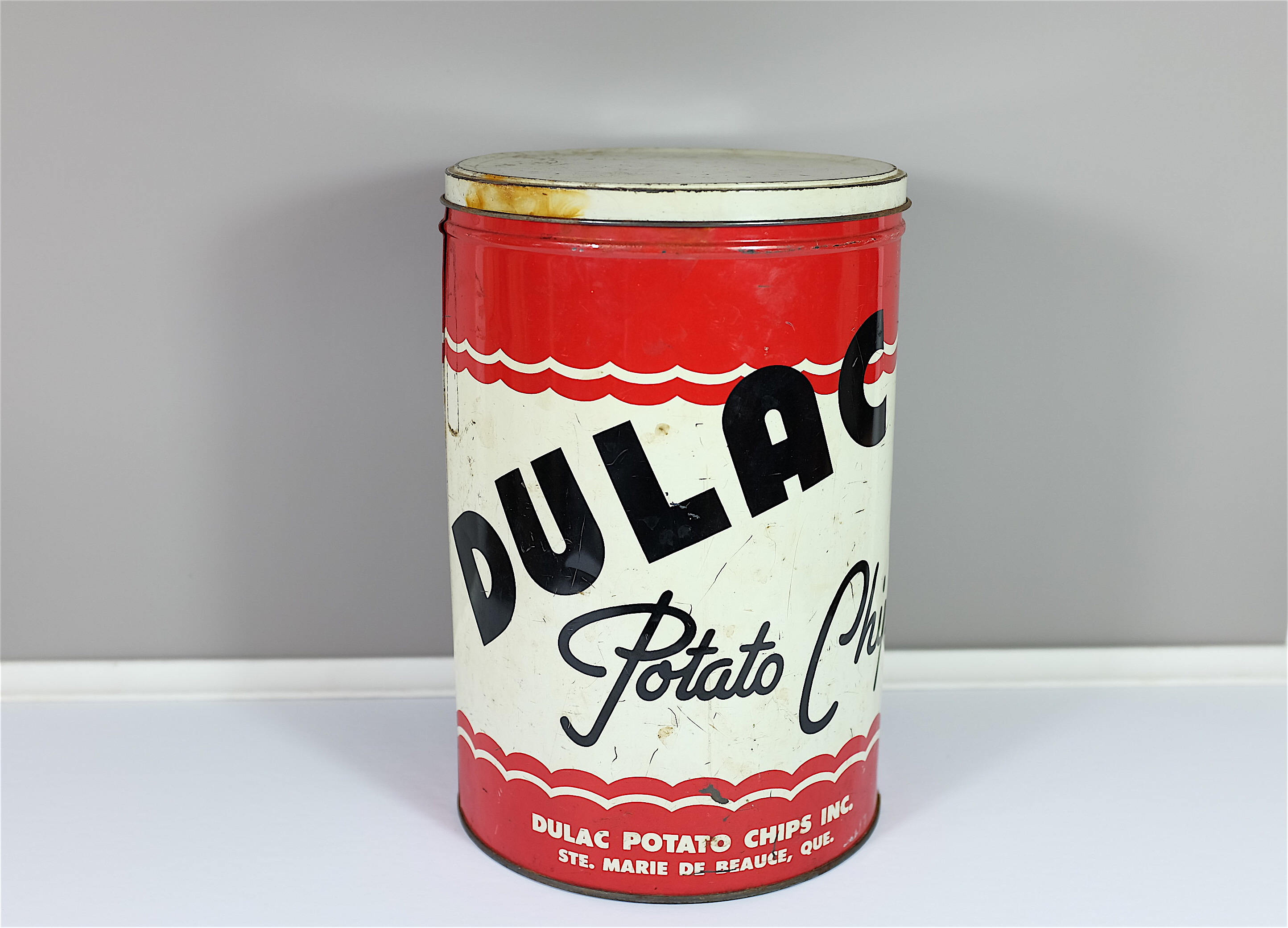 Large vintage rustic DULAC potato chips container Quebec Etsy
