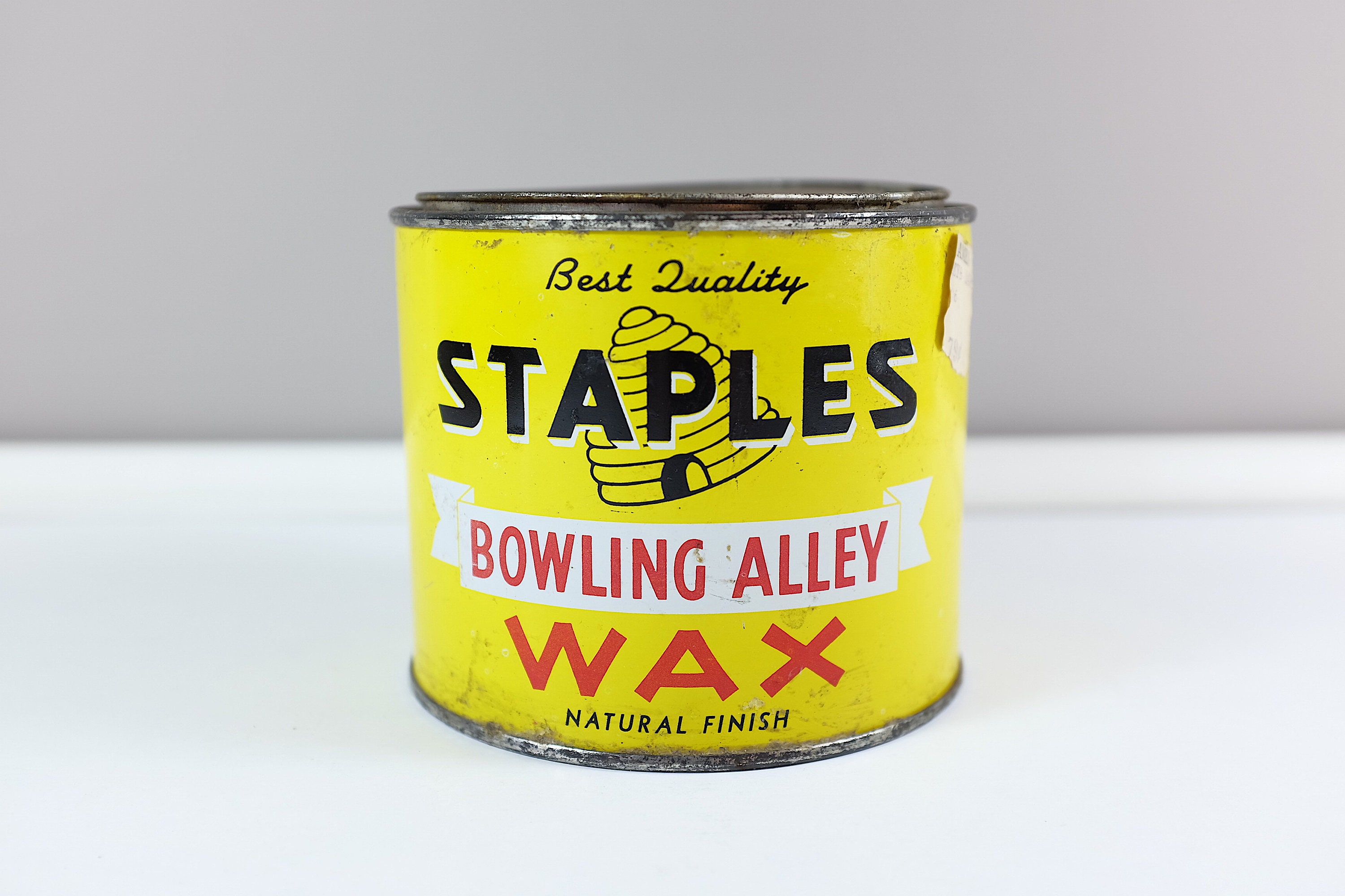 Very Rare Vintage Staples Bowling Alley Wax Tin Box Vintage Tin