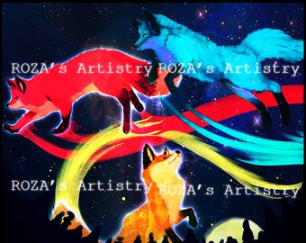 BoreaLIS Aurora Foxes Original Print Aaa