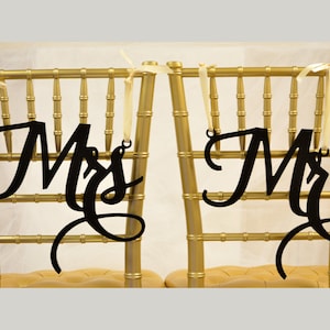 Mr and Mrs Sign Chair Signs Classic Gold or Silver Wood Wedding Reception Chair Signs Set - 2 Pieces SET Bride and Groom Signs