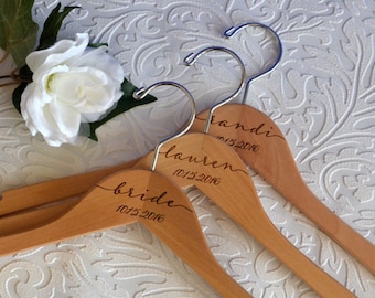 Custom Wedding Hangers - Personalized Bridesmaid Hangers - Engraved Wood - Wooden Engraved Hanger - Bridal Dress Hanger