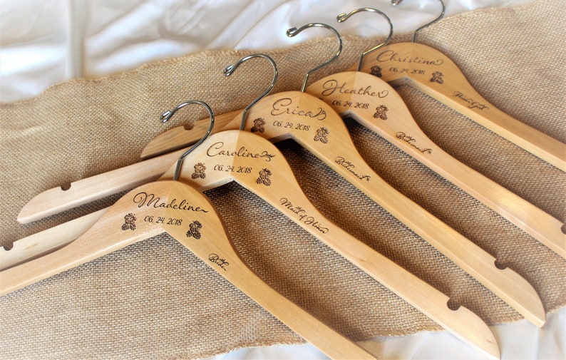 Set Of Five Personalized Wedding Hangers Bridesmaid Dress Etsy