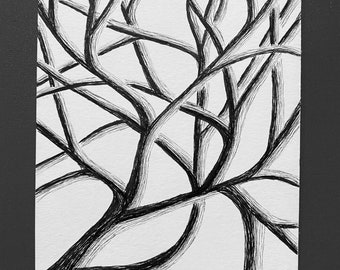 Custom Branches Illustration, b/w illustration,  art drawing, pen and ink illustration, tree drawing, wall art, black & white home decor