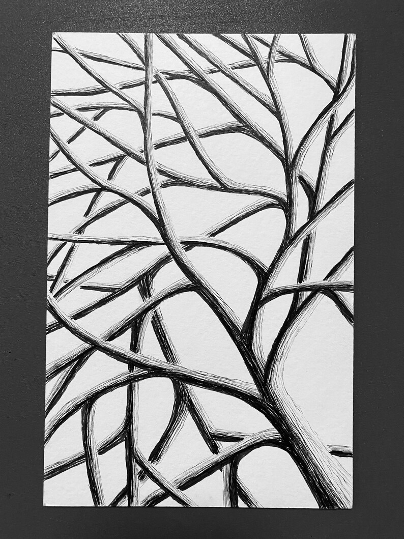 Custom Tree Branches Illustration, hand drawn illustration, original art drawing, pen & ink, tree drawing, black and white wall art image 1