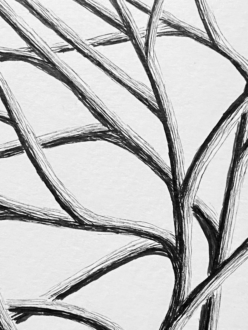 Custom Tree Branches Illustration, hand drawn illustration, original art drawing, pen & ink, tree drawing, black and white wall art image 5