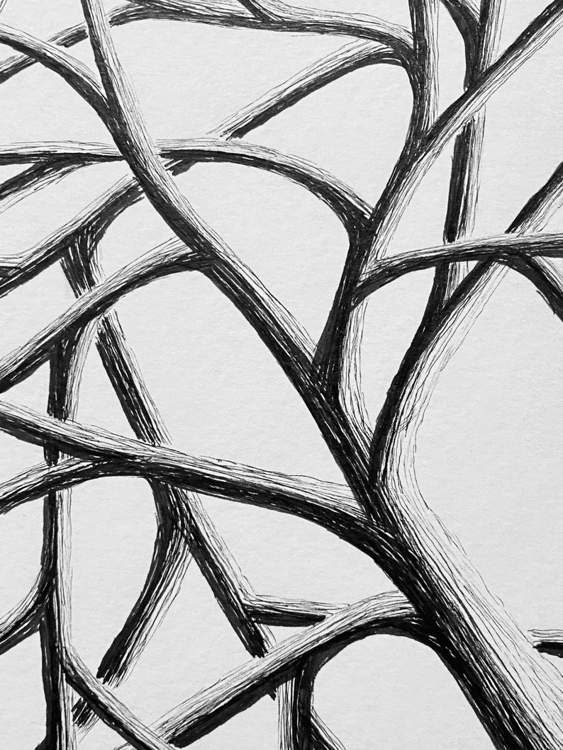 Custom Tree Branches Illustration, hand drawn illustration, original art drawing, pen & ink, tree drawing, black and white wall art image 2