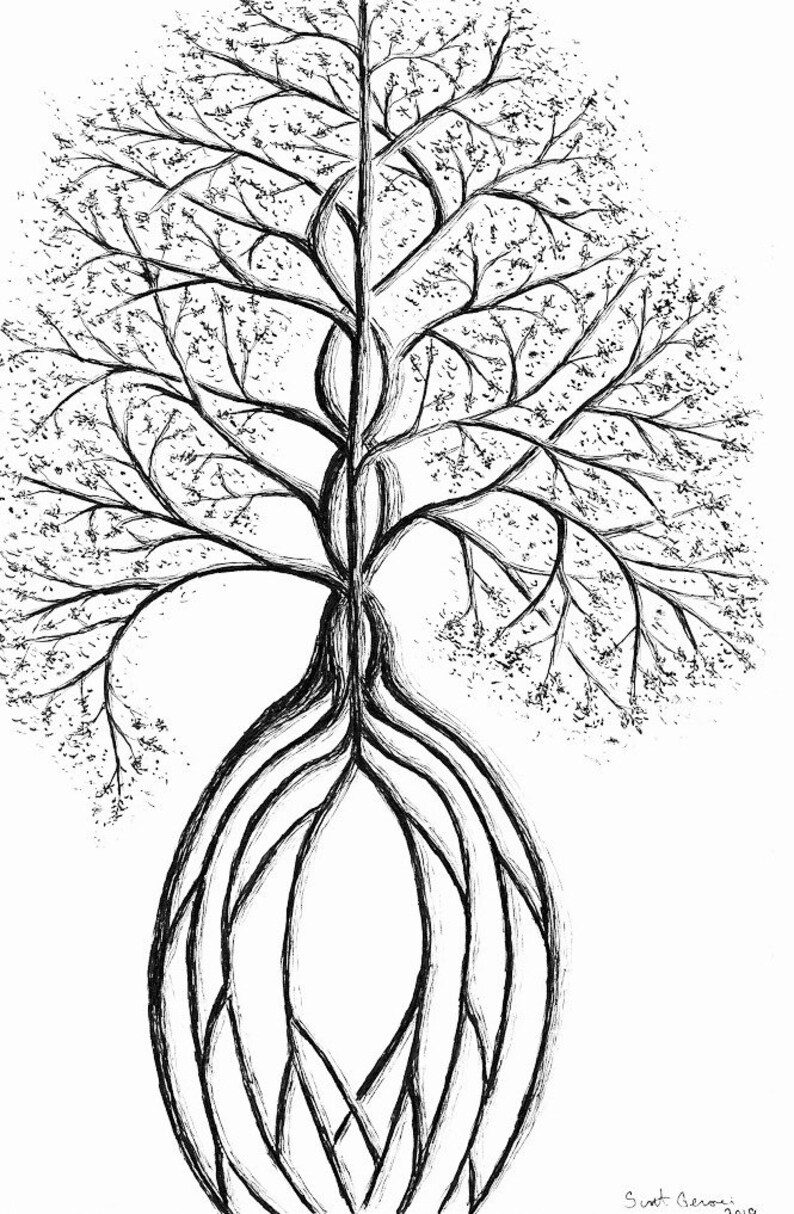 Custom Tree Illustration, hand drawn art, original drawing, pen & ink illustration, black and white wall art, nature wall decor image 1