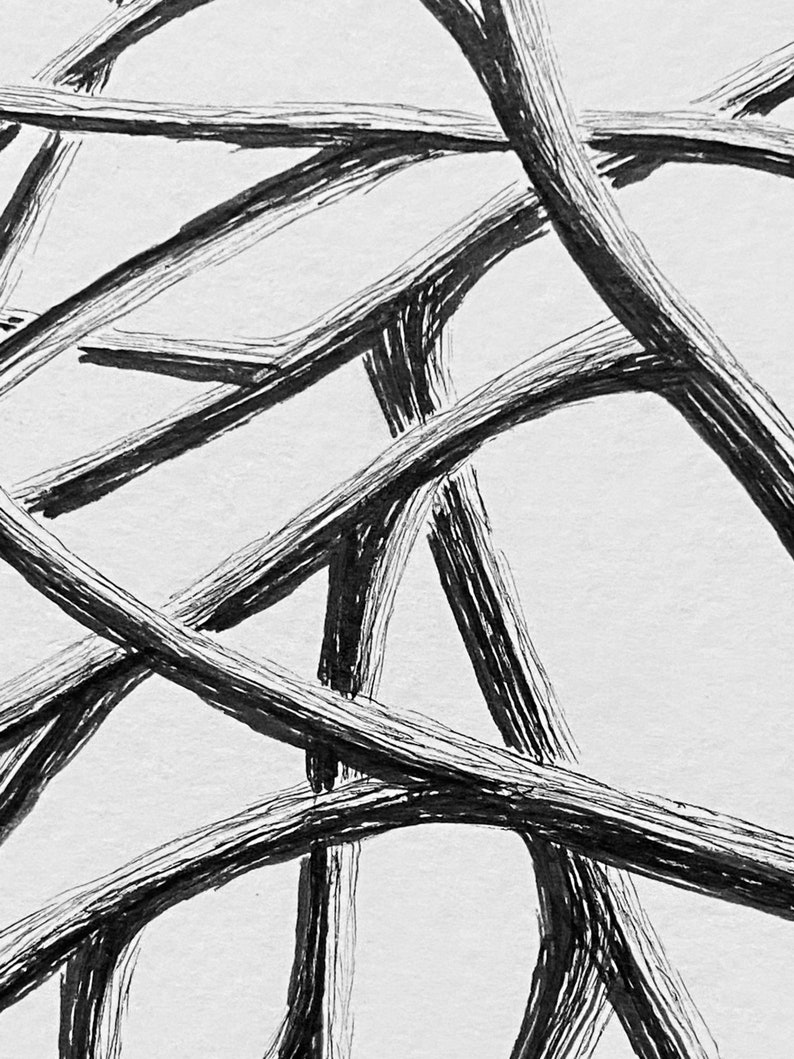 Custom Tree Branches Illustration, hand drawn illustration, original art drawing, pen & ink, tree drawing, black and white wall art image 4