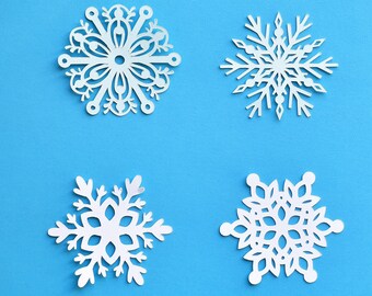 50 Blue Christmas Snowflake Die Cut Metallic Foil Scrap Confetti Paper Punchies 