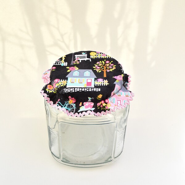 Spring floral mason jar covers, wide mouth mason jar decor, reusable jar cover for sourdough,  mason jar covers for spring home decor