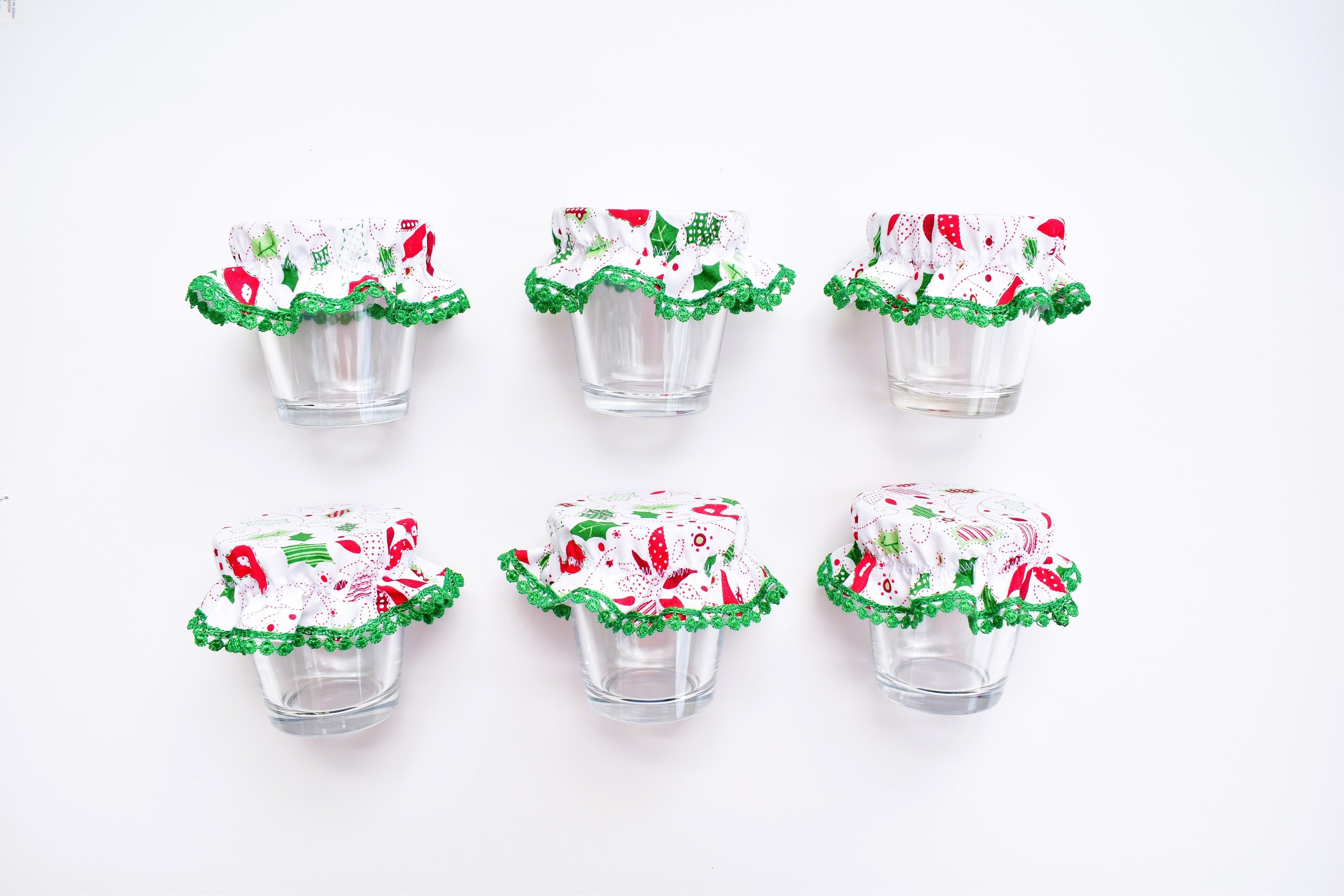 Christmas Mason Jar Fabric Covers, Mistletoe Fabric Covers, Jam Jar