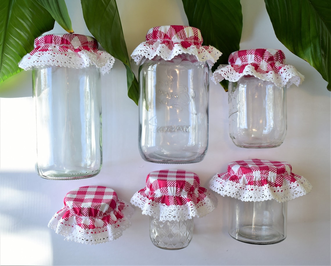 Mason Jar Decor Checkered Fabric Jar Cover Reusable Jar Etsy