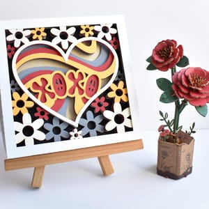 Kit DIY 3D Shadow Box XOXO, shadow box 3D coeur floral, cadeau pour couple Saint-Valentin, jour des amours, idée cadeau 3D Saint-Valentin, 14 février
