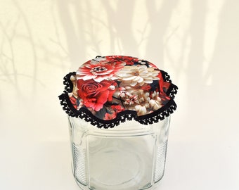 Floral Mason Jar Cover for Sourdough, Wide-Mouth jar fabric cover with 3D flowers, fabric jar reusable lid cover, birthday gift for Moms