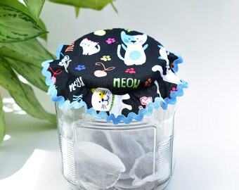 Meow Cat Fabric Mason Jar Cover: Reusable Sourdough Lid