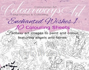 Coloring sheets INSTANT DOWNLOAD - Coloring pack for adults and children ~ Enchanted Wishes Coloring Pack 1 Fairies and Fantasy