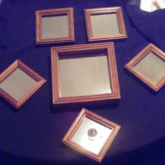 Vintage Wall Mirror Set 6 Wood Home Decor Living Square Marked Mid Century Mirrors