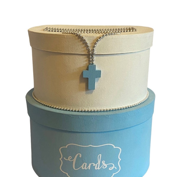 Baptism / First Holy Communion  Card Box- Blue & White