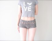 Grey Beach Bikini Shorts Pantie / Rustic Chunky Cotton Crochet Boy Shorts / Light Navy Blue Lowcut, Low-rise Hipster Shorts