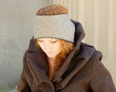 Opaska z wełną Earwarmer/luksusowa szara wełniana główka z czarnymi koralikami/unikalna jedyna w swoim rodzaju ograniczona