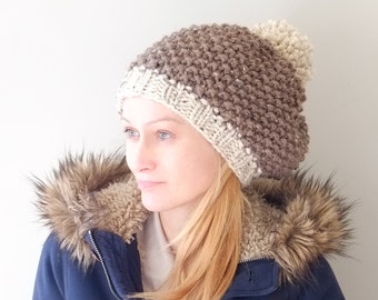 PATTERN Knit Beanie Hat Chunky Pom Pom Hat / Pattern PDF - Instant Download / Detailed Instructions In English